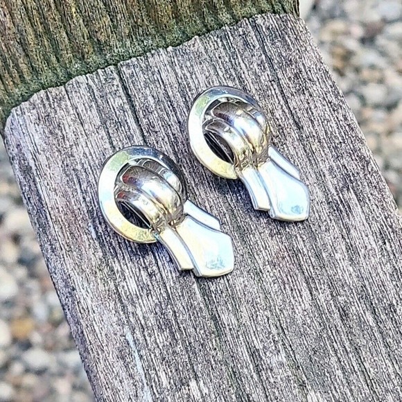 Vintage Patent 1967965 Eugene Morehouse Sterling Silver Art Deco ClipOn Earrings - Picture 5 of 6